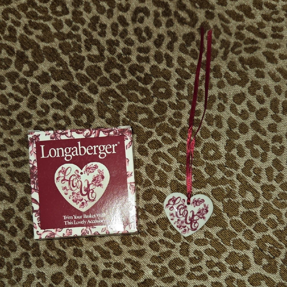 Longaberger Heart 'LOVE' Ornament with Burgundy Ribbon